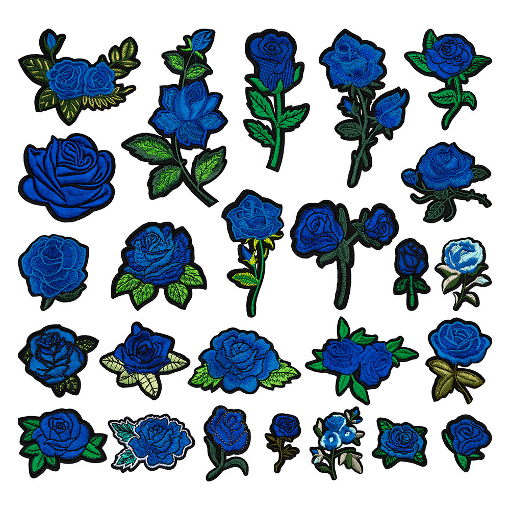 blue flower patches set